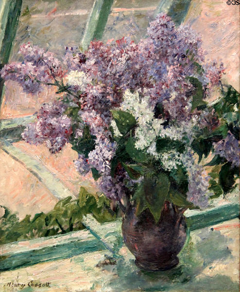 Lilacs in a Window painting (1880-3) by Mary Cassatt at Metropolitan Museum of Art. New York, NY.