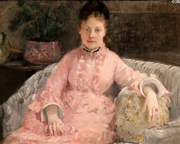 The Pink Dress (Albertie-Marguerite Carré) portrait (c1870) by Berthe Morisot at Metropolitan Museum of Art. New York, NY.