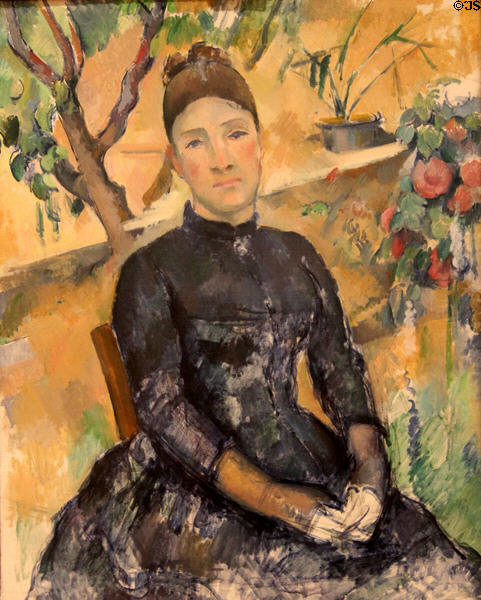 Madame Cézanne in the Conservatory portrait (1891) by Paul Cézanne at Metropolitan Museum of Art. New York, NY.