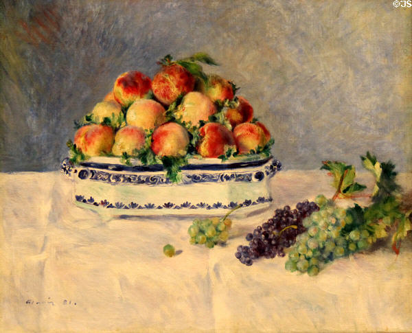 Still life with Peaches & Grapes painting (1881) by Auguste Renoir at Metropolitan Museum of Art. New York, NY.