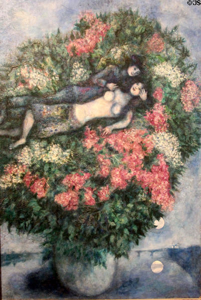 Lovers among Lilacs painting (1930) by Marc Chagall at Metropolitan Museum of Art. New York, NY.