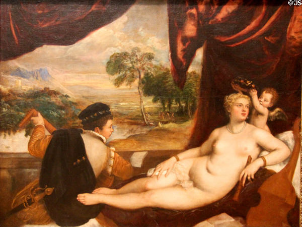 Venus & the Lute Player painting by Titian & Workshop at Metropolitan Museum of Art. New York, NY.