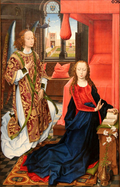 Annunciation painting (1465-75) by Hans Memling at Metropolitan Museum of Art. New York, NY.