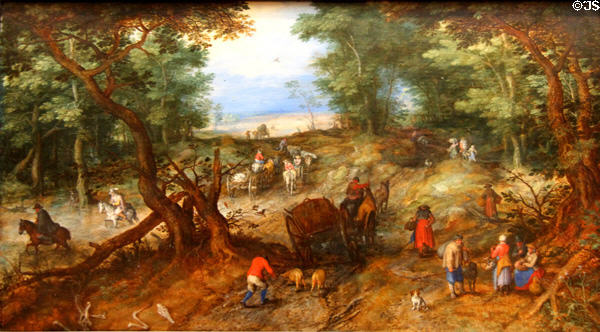Woodland Road with Travelers painting (1607) by Jan Brueghel the Elder at Metropolitan Museum of Art. New York, NY.
