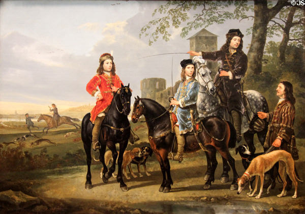 Equestrian Portrait of Cornelis & Michiel Pompe van Meerdervoort with their Tutor & Coachman (c1652-3) by Aelbert Cuyp at Metropolitan Museum of Art. New York, NY.