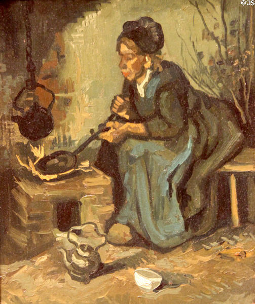 Peasant Woman Cooking by a Fireplace painting (1885) by Vincent van Gogh at Metropolitan Museum of Art. New York, NY.