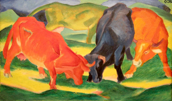 Fighting Cows painting (1911) by Franz Marc at Metropolitan Museum of Art. New York, NY.