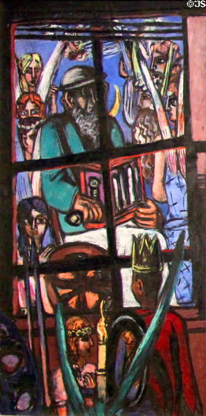 Beginning left fantasy panel painting (1948) by Max Beckmann at Metropolitan Museum of Art. New York, NY.