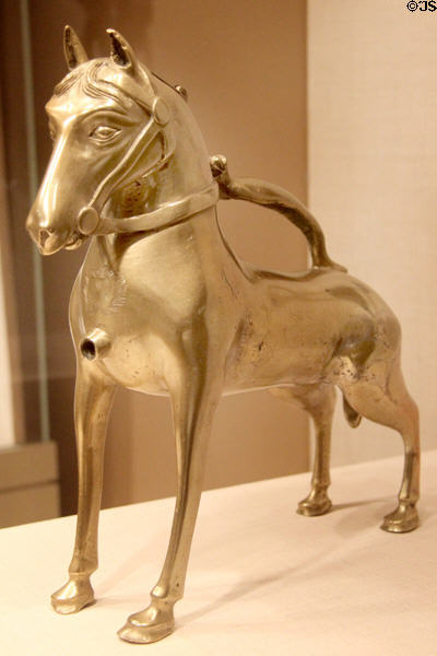 Copper alloy horse aquamanile (c1400-50) from Nuremberg, Germany at Metropolitan Museum of Art. New York, NY.