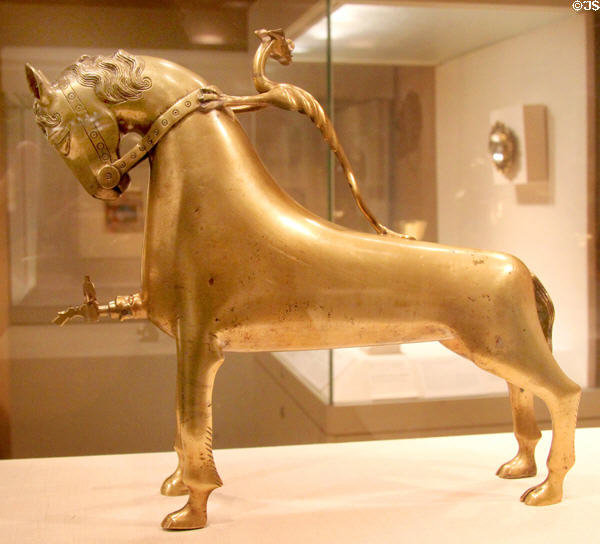 Copper alloy horse aquamanile (c1400) from Nuremberg, Germany at Metropolitan Museum of Art. New York, NY.