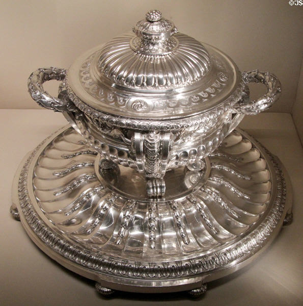 Silver tureen with cover & stand (c1770-3) by Jacques-Nicolas Roettiers of Paris at Metropolitan Museum of Art. New York, NY.