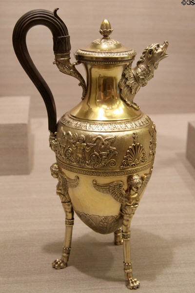 Silver gilt coffeepot (1797-1809) by Martin-Guillaume Biennais of Paris was part of Borghese silver at Metropolitan Museum of Art. New York, NY.