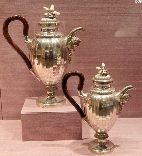 Silver coffeepot & hot milk pot (c1824) by Alois Simpert Eschenlohr of Augsburg, Germany at Metropolitan Museum of Art. New York, NY.
