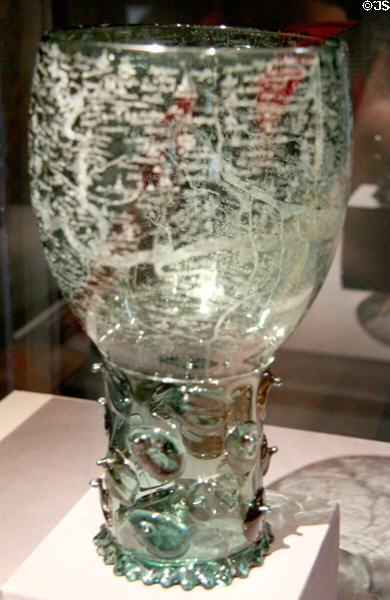 Netherlands glass Roemer (early 17thC) with diamond point engraving of map of Rhine River at Metropolitan Museum of Art. New York, NY.