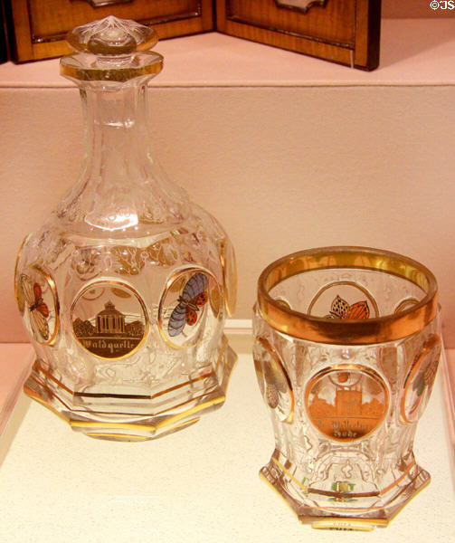 Decanter & beaker with spa scene medallions (c1840) from Bohemia at Metropolitan Museum of Art. New York, NY.