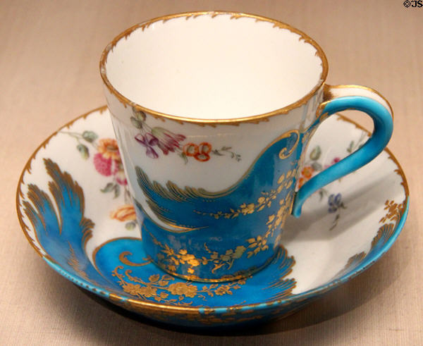 Cup & saucer (1755-6) by Louis-Jean Thévenet for Vincennes-Sèvres Porcelain of France at Metropolitan Museum of Art. New York, NY.