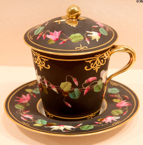 Porcelain covered cup & saucer (c1820-30) by Edouard Honoré of Paris at Metropolitan Museum of Art. New York, NY.