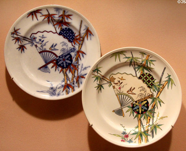 Earthenware transfer-print bamboo & fan plates (c1877) by Minton & Co. of Stoke-on-Trent, England at Metropolitan Museum of Art. New York, NY.