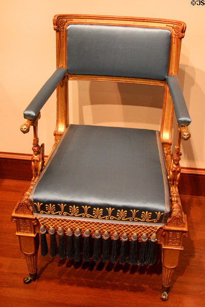 Armchair based on chair on Roman wallpainting from Herculaneum (c1828) by Karl Friedrich Schinkel of Berlin at Metropolitan Museum of Art. New York, NY.