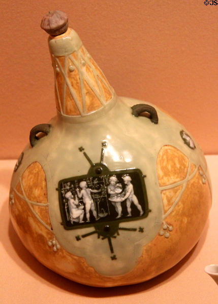 Porcelain bottle with scene of children (c1902) by Taxile-Maximin Doat for Sèvres of France at Metropolitan Museum of Art. New York, NY.