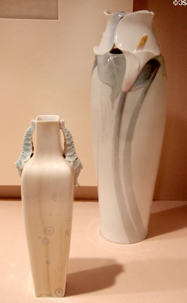Art Nouveau porcelain vase de Chevilly (1900) by Alexandre Sandier for Sèvres & Lilly vase (c1900-3) by Nils Emil Lundström for Rörstrand Factory of Sweden at Metropolitan Museum of Art. New York, NY.