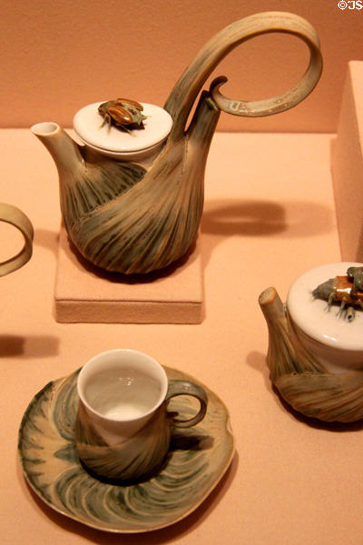 Sèvres porcelain fennel coffee set topped by insects (1900-4) by Léon Kann at Metropolitan Museum of Art. New York, NY.