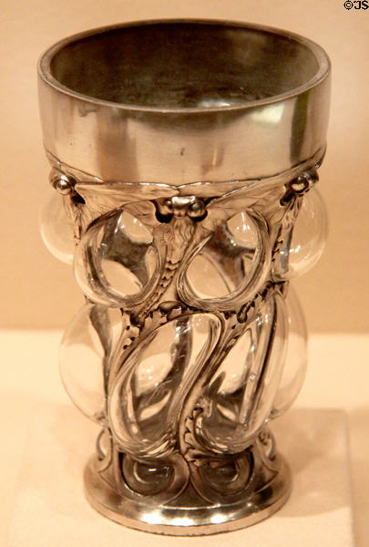 Art Nouveau silver & glass beaker (1903) by Emmanuel Jules Joé-Descomps of Paris at Metropolitan Museum of Art. New York, NY.