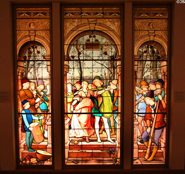 Engagement Ball stained glass window (1885) by Eugène Oudinot of France at Metropolitan Museum of Art. New York, NY.