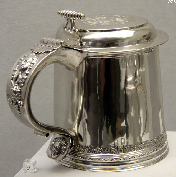 Silver tankard (1715-25) by Simeon Soumaine of New York City at Metropolitan Museum of Art. New York, NY.