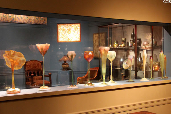 Collection of Tiffany glassware at Metropolitan Museum of Art. New York, NY.