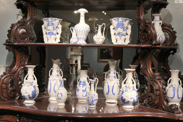Parian porcelain vases (1849-58) prob. United States Pottery Co. of Bennington, VT at Metropolitan Museum of Art. New York, NY.