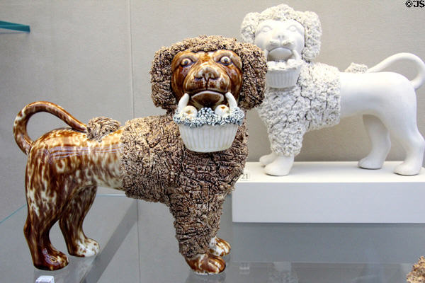 Poodle statuettes (1852-58) attrib. United States Pottery Co. of Bennington, VT at Metropolitan Museum of Art. New York, NY.