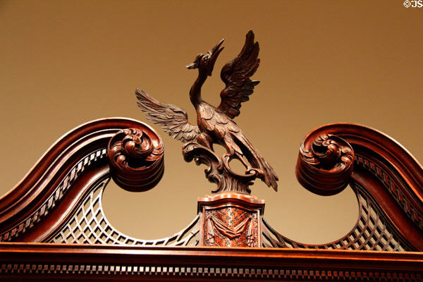 Bird carving detail atop Chest-on-Chest (1750-75) from Philadelphia, PA attrib. Thomas Affleck with carvings attrib. to James Reynolds at Metropolitan Museum of Art. New York, NY.