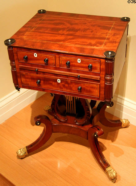 Work table for both sewing & writing (1810-20) by Lemuel Churchill of Boston at Metropolitan Museum of Art. New York, NY.