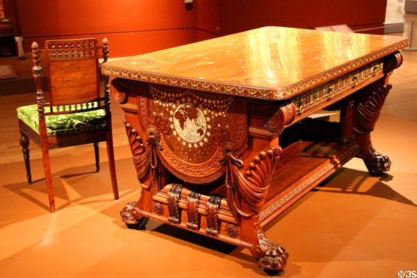 William H. Vanderbilt house library table & side chair (c1879-82) by Herter Brothers at Metropolitan Museum of Art. New York, NY.