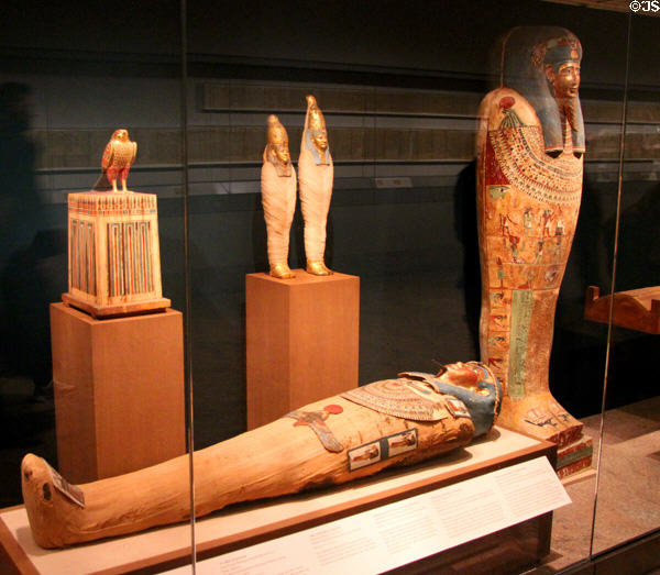 Egyptian mummies & burial items at Metropolitan Museum of Art. New York, NY.