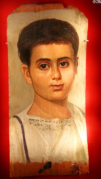 Romano-Egyptian mummy portrait of boy Euryches (100-150 CE) at Metropolitan Museum of Art. New York, NY.