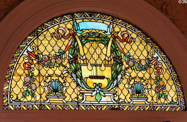 Original stained glass window at Cooper Hewett Museum. New York City, NY.