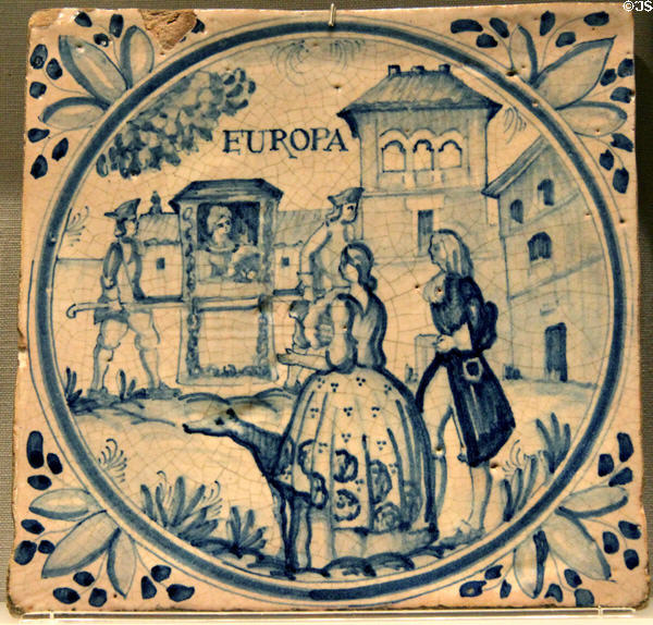 Earthenware tile with allegory with continent of Europe (early mid 18thC) from Spain at Cooper Hewett Museum. New York City, NY.