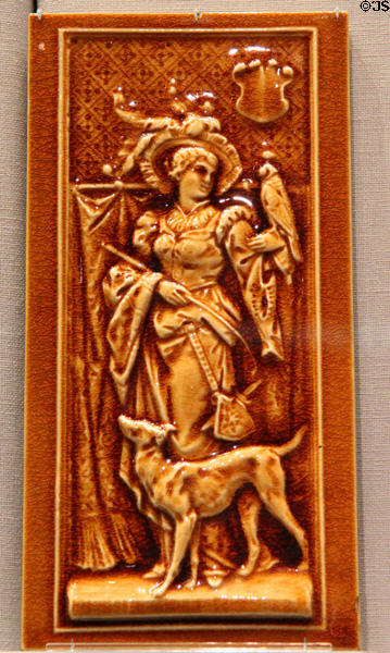 Molded tile of women in falconry garb (1883-1901) by Adolph Metzner for Hamilton Tile Works of Hamilton, OH at Cooper Hewett Museum. New York City, NY.