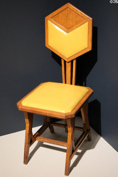 Peacock side chair for Imperial Hotel of Tokyo, Japan (1921-2) by Frank Lloyd Wright at Cooper Hewett Museum. New York City, NY.