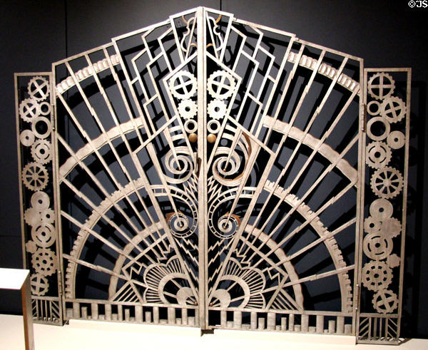 Pair of wrought iron & bronze gates from Chanin Building, NYC (1928) by René Paul Chambellan at Cooper Hewett Museum. New York City, NY.