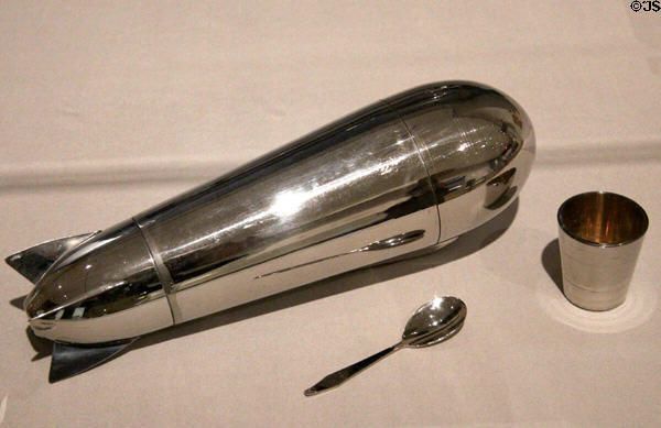 Zeppelin Airship Cocktail Shaker (1928) made by J.A. Henckels Twin Works of Solingen, Germany at Cooper Hewett Museum. New York City, NY.