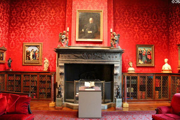 Books & art in library at Morgan Library. New York City, NY.