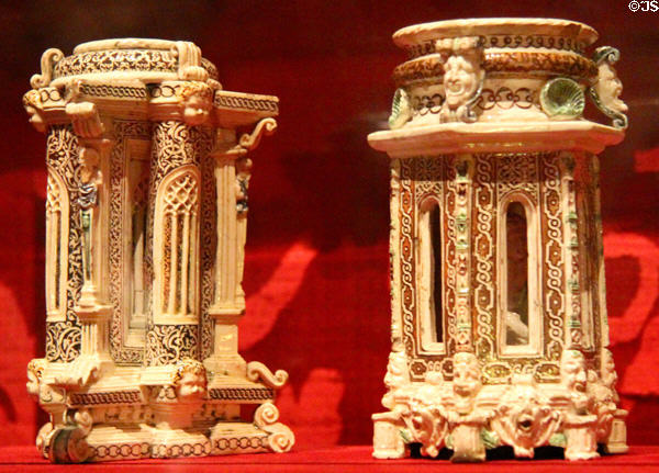 Pair of earthenware Saltcellars with symbols of King François I (c1520-40) from France at Morgan Library. New York City, NY.