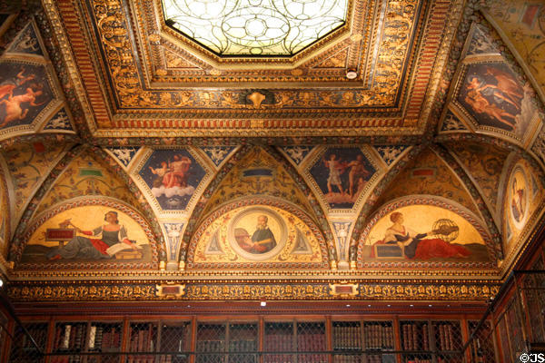 Antique library ceiling at Morgan Library. New York City, NY.