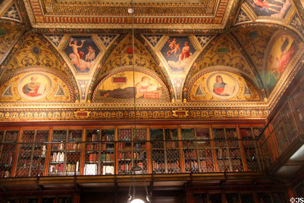 Antique library ceiling at Morgan Library. New York City, NY.