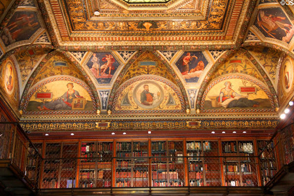 Antique library ceiling at Morgan Library. New York City, NY.