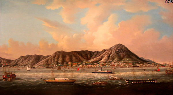 View of Hong Kong Harbor painting (c1850) by Youqua at Brooklyn Museum. Brooklyn, NY.