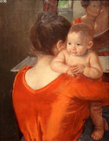 Woman in Red Bodice & Her Child painting (c1901) by Mary Cassatt at Brooklyn Museum. Brooklyn, NY.
